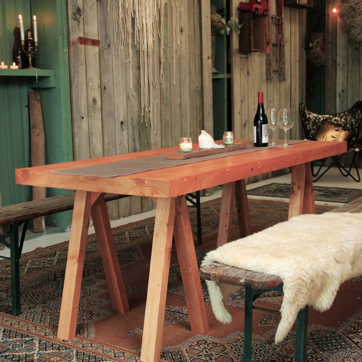 MACROCARPA DINING TABLE: 2.0M Trestle Leg